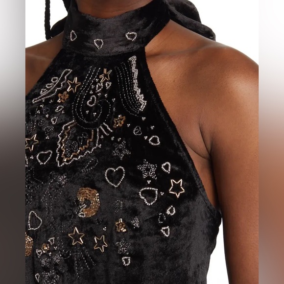 FREE PEOPLE | Arianna Beaded Velvet Halter Top Sz M - Picture 4 of 5